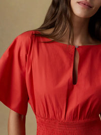 Faherty Coastal Poplin Elia Dress- Poppy-Hand In Pocket