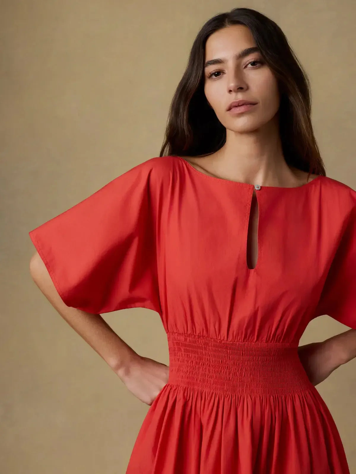 Faherty Coastal Poplin Elia Dress- Poppy-Hand In Pocket