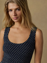 Faherty Sophia Smocked Dress- Navy-Hand In Pocket