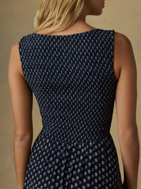 Faherty Sophia Smocked Dress- Navy-Hand In Pocket