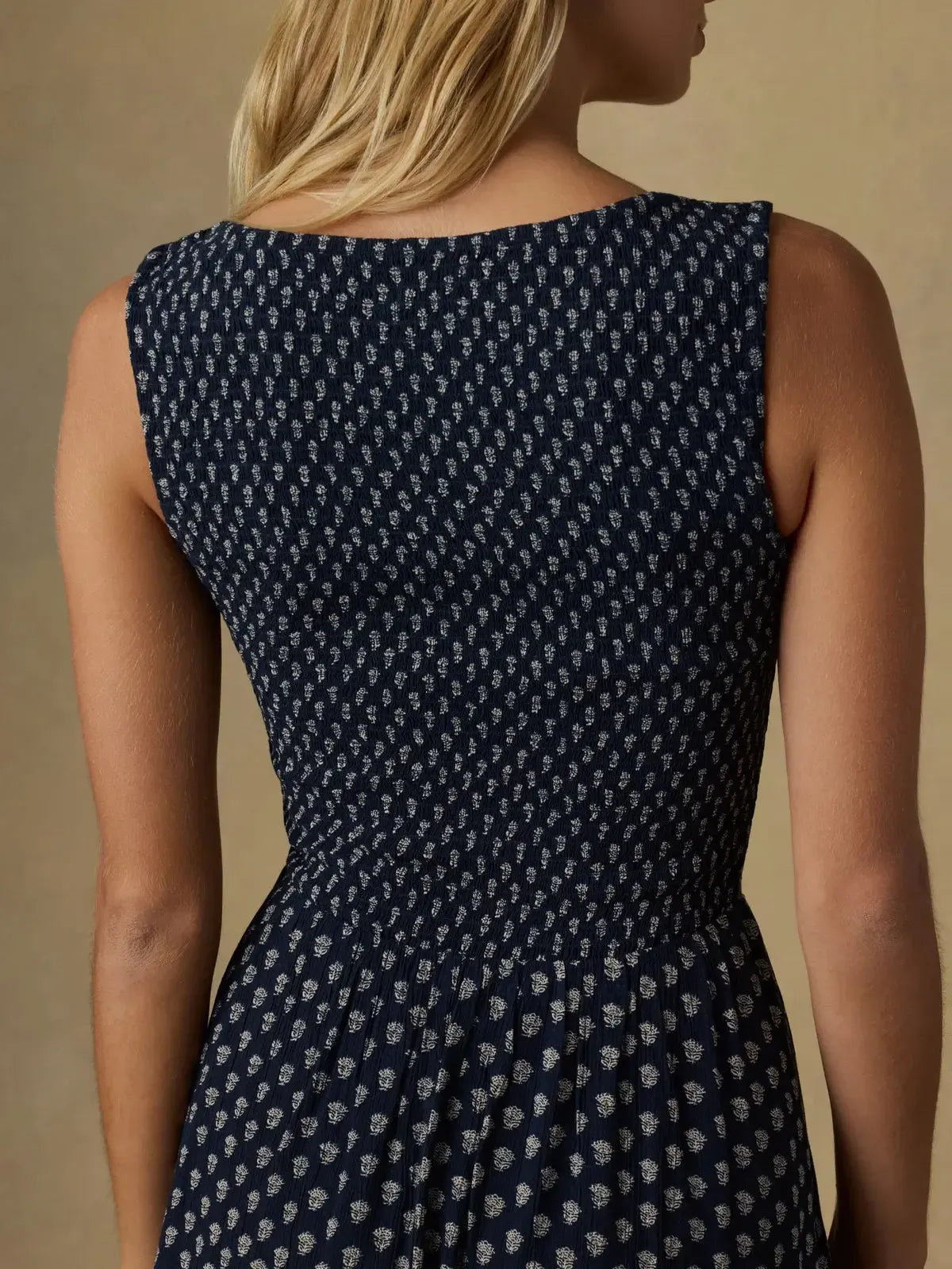 Faherty Sophia Smocked Dress- Navy – Hand In Pocket