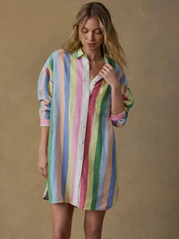 Faherty Laguna Linen Mini Dress - Sunbeam Stripe-Hand In Pocket