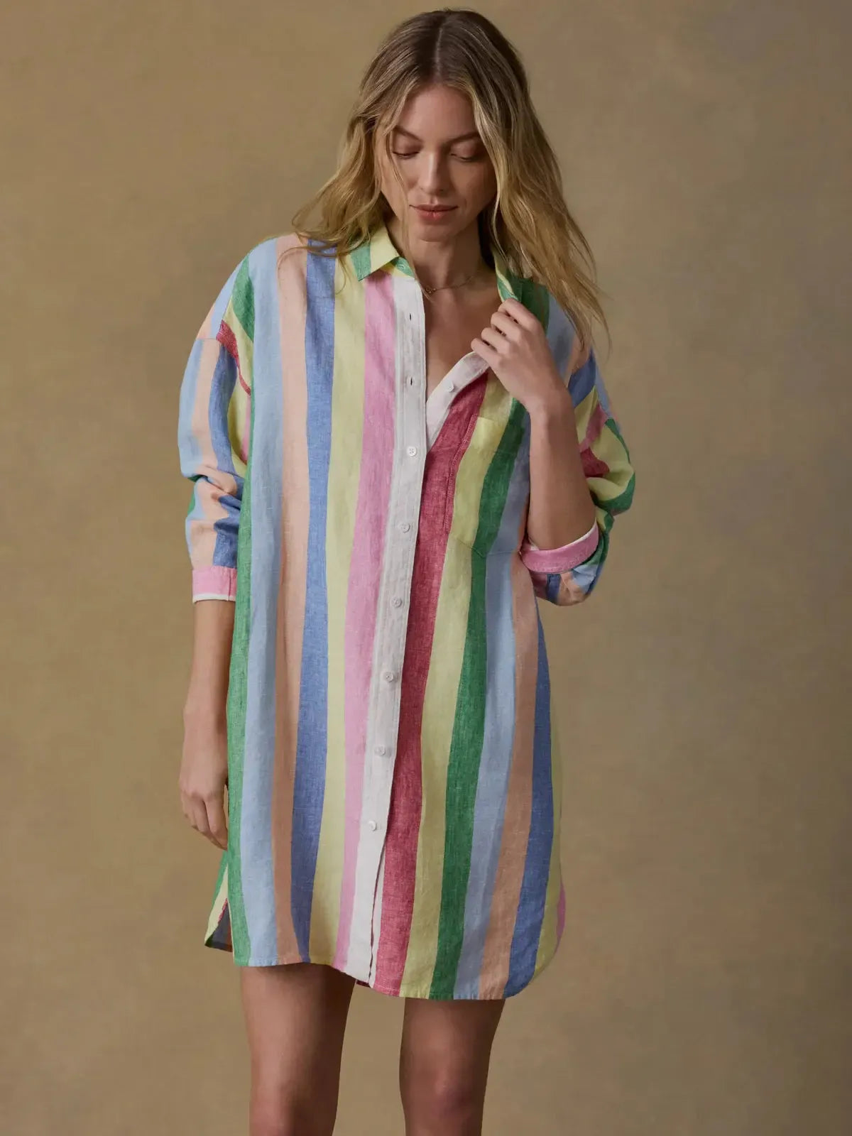 Faherty Laguna Linen Mini Dress - Sunbeam Stripe-Hand In Pocket