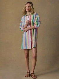 Faherty Laguna Linen Mini Dress - Sunbeam Stripe-Hand In Pocket