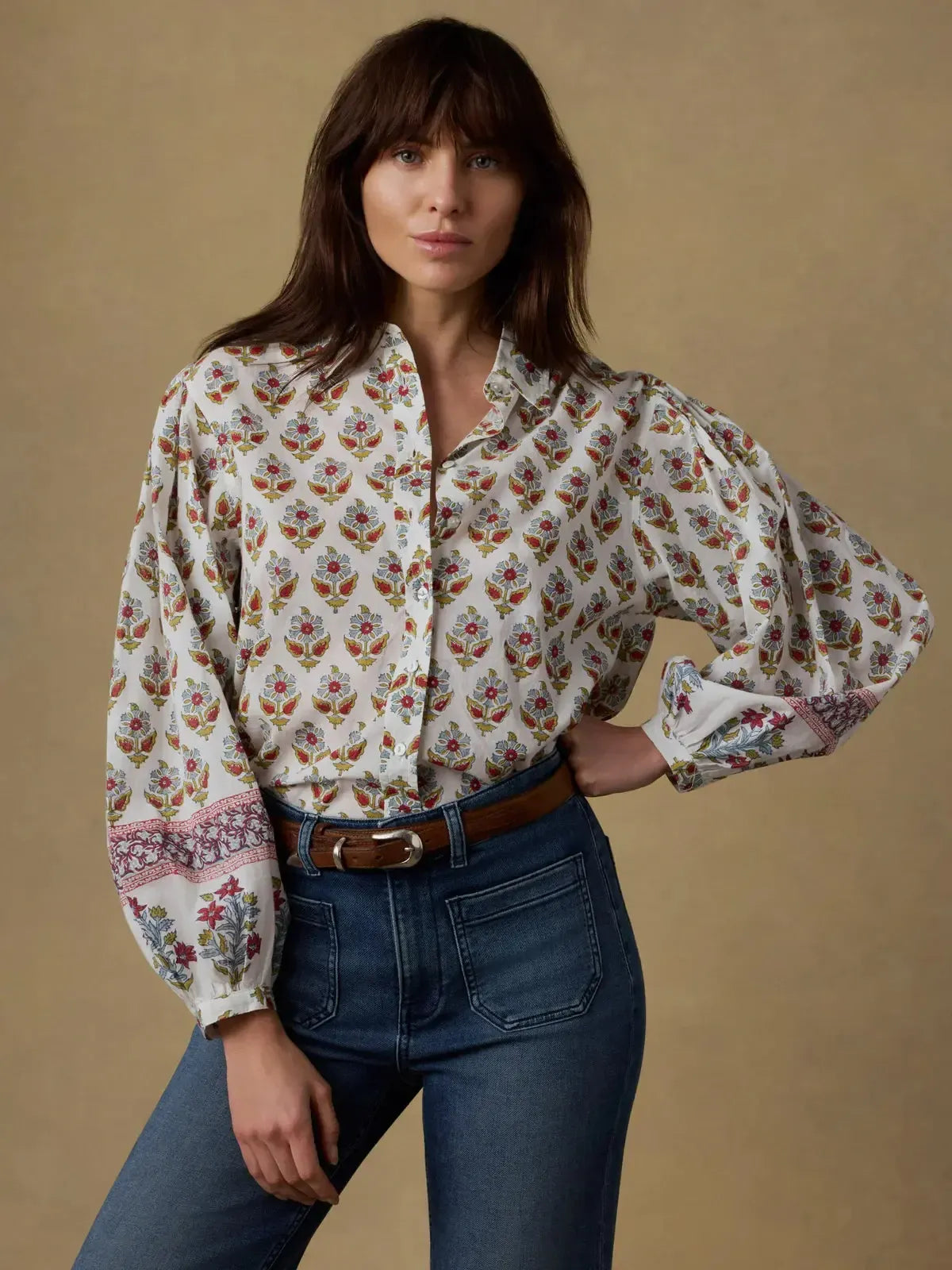 Faherty Suki Blouse- Antique-Hand In Pocket