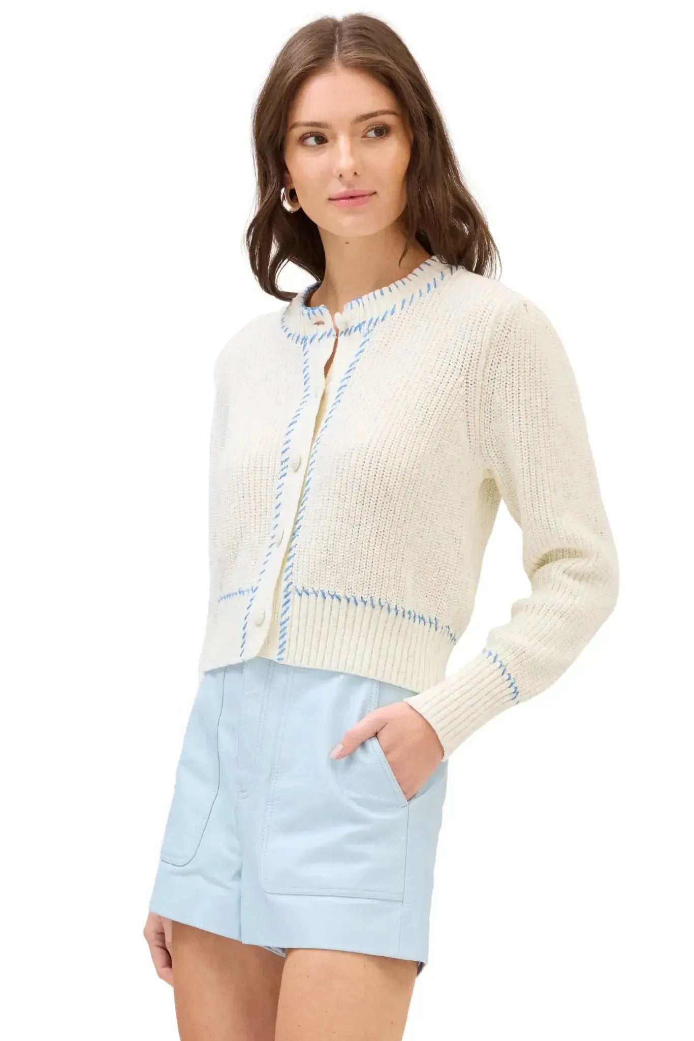 Allison Spacedye Gia Cardigan- White-Hand In Pocket