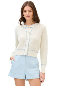 Allison Spacedye Gia Cardigan- White-Hand In Pocket