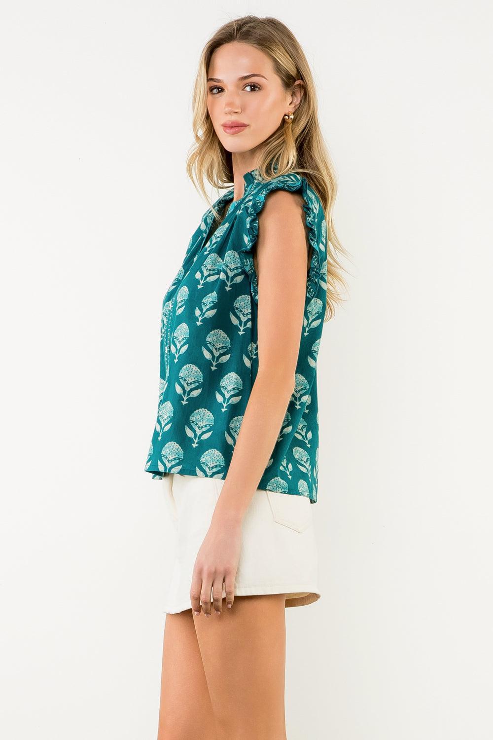 THML Amelia Ruffle Sleeve Blouse-Hand In Pocket