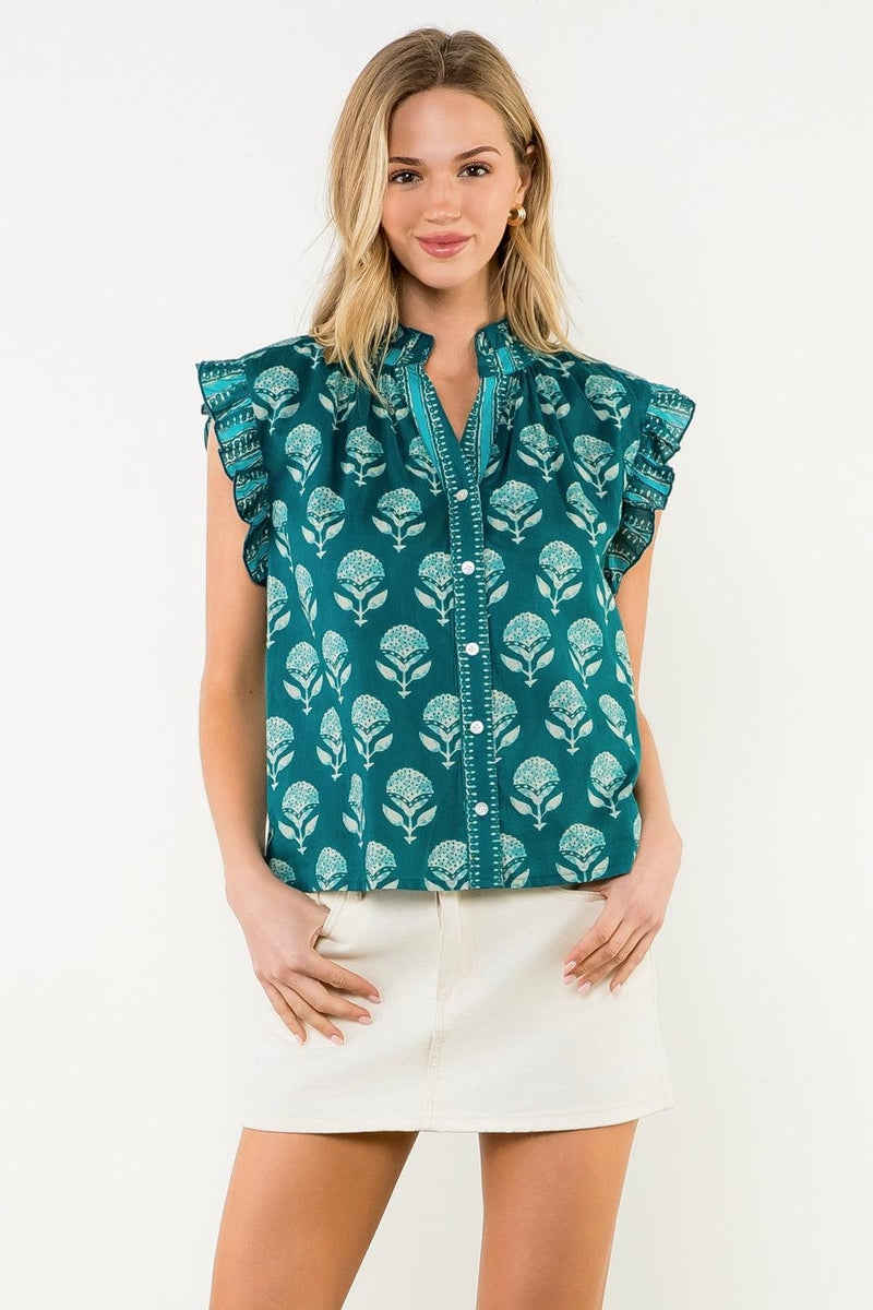 THML Amelia Ruffle Sleeve Blouse-Hand In Pocket
