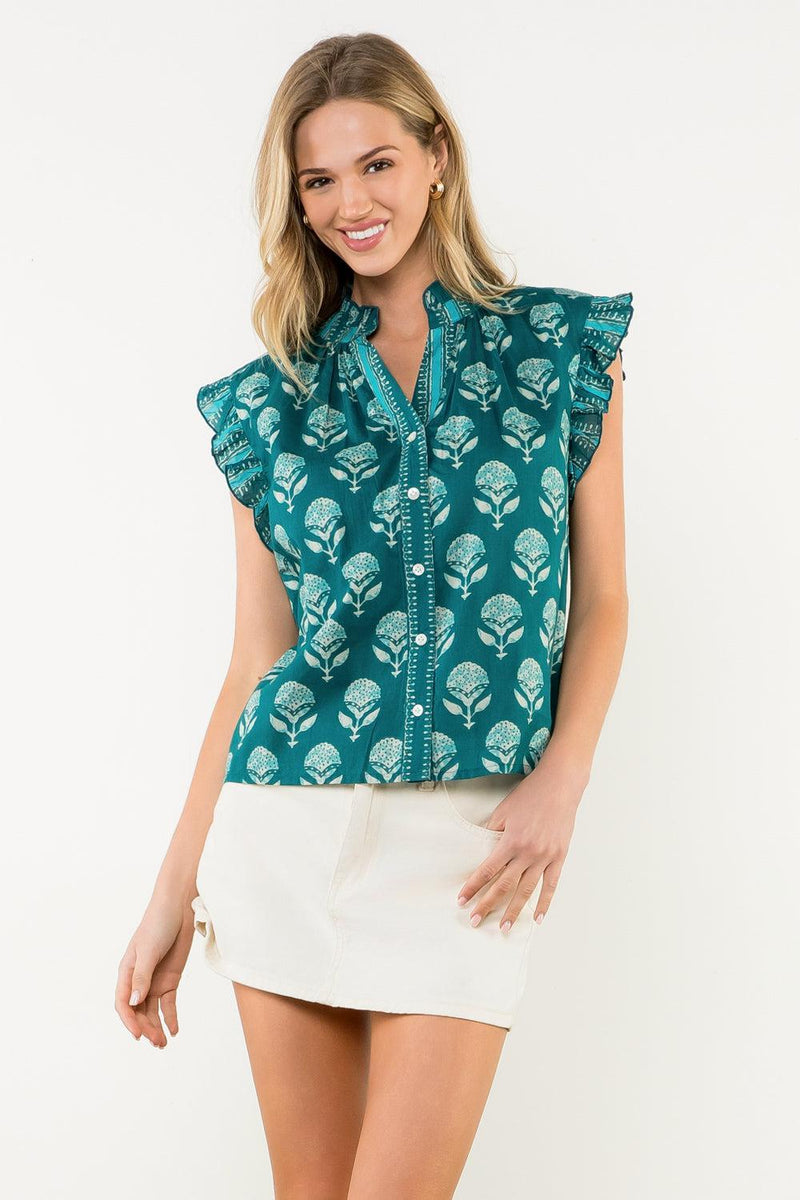 THML Amelia Ruffle Sleeve Blouse-Hand In Pocket