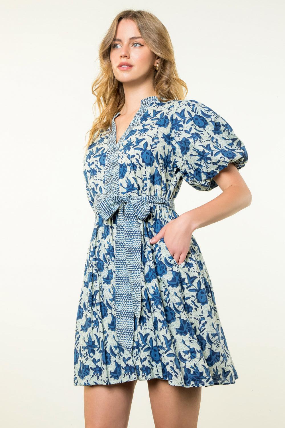 THML Isabella V Neck Dress- Blue THML Isabella V Neck Dress- Blue