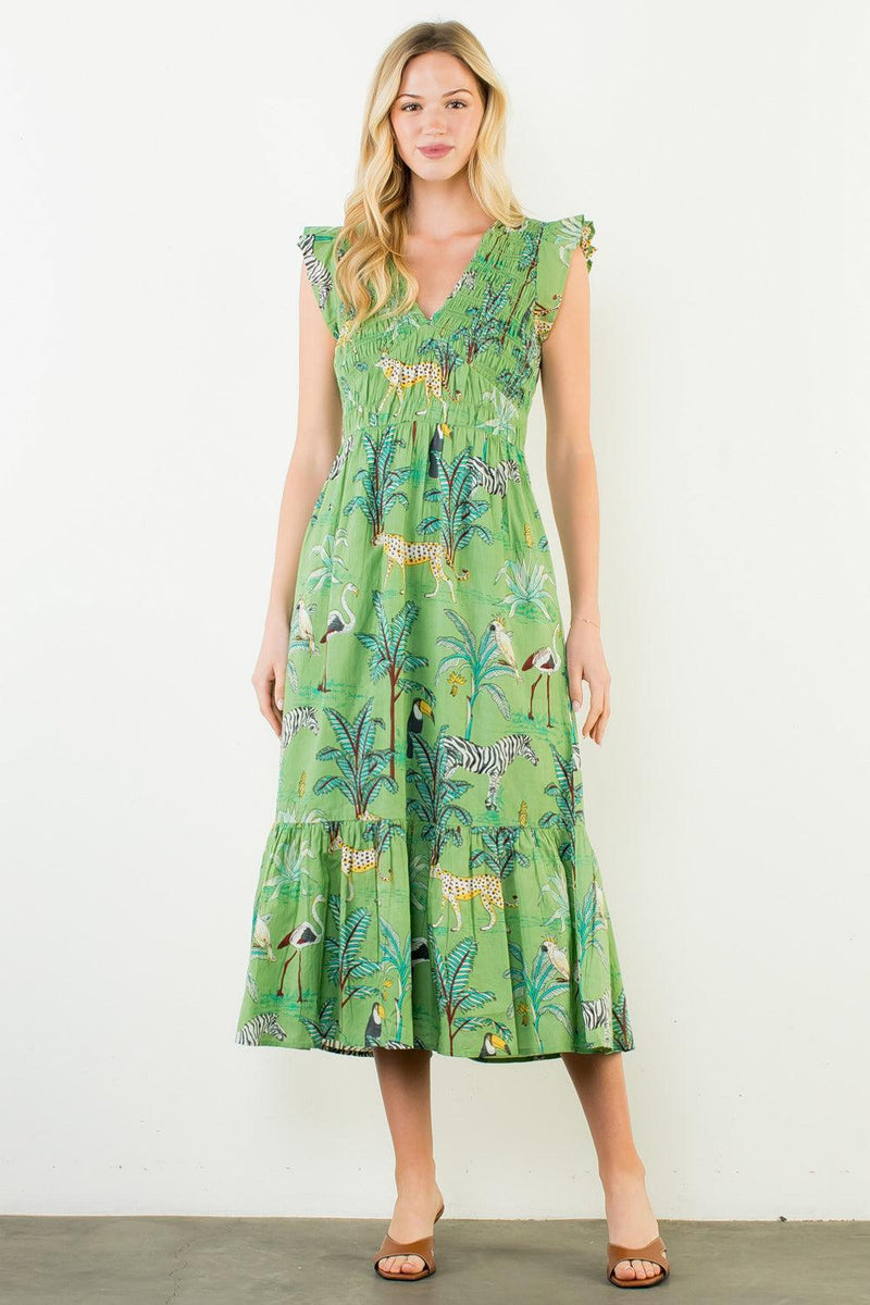 THML Fran Animal Printed Maxi Dress - Green-Hand In Pocket