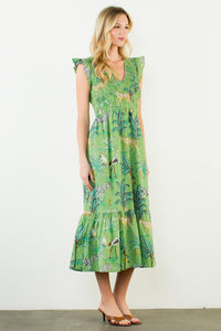 THML Fran Animal Printed Maxi Dress - Green-Hand In Pocket