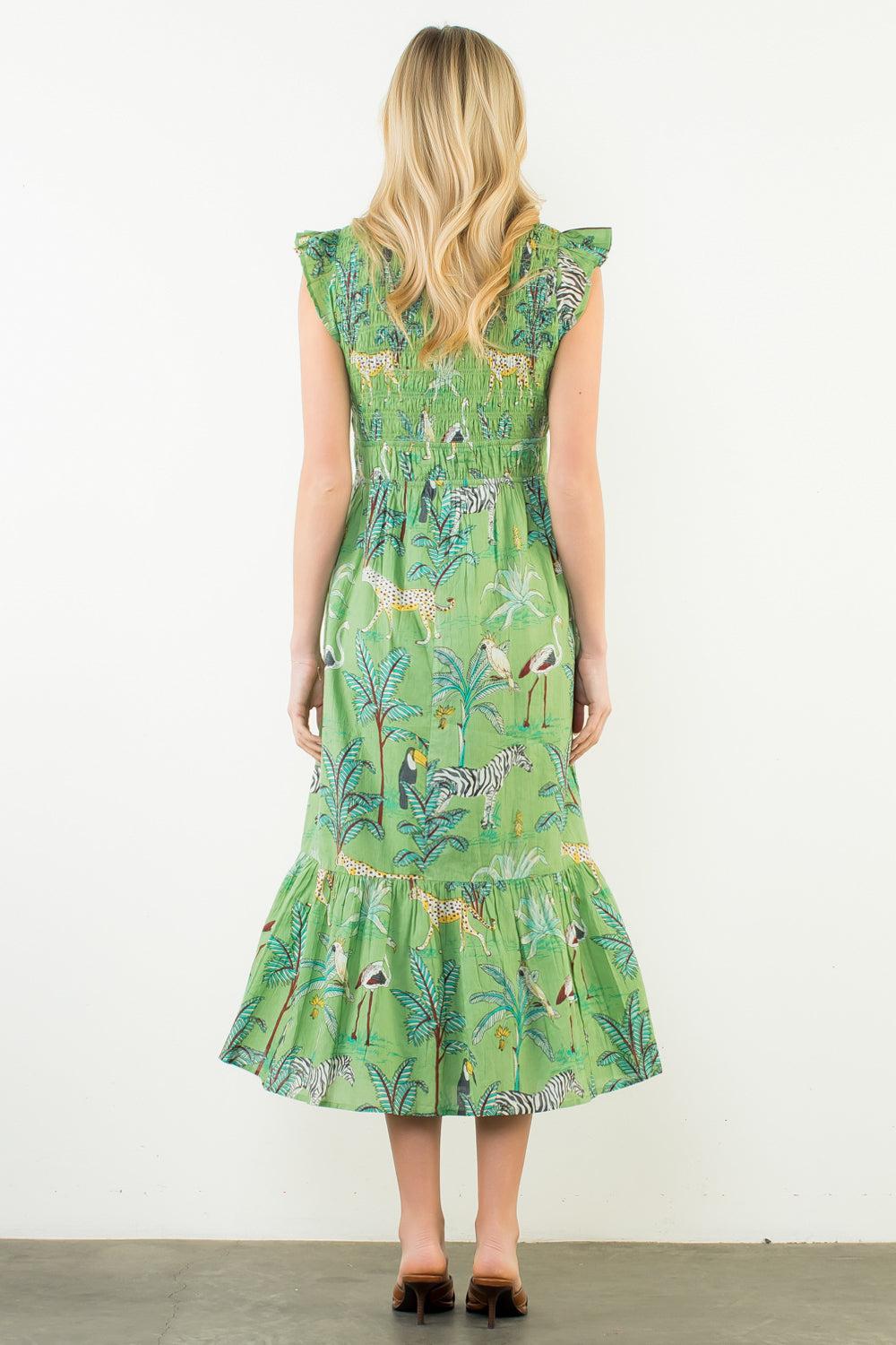 THML Fran Animal Printed Maxi Dress - Green-Hand In Pocket