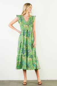 THML Fran Animal Printed Maxi Dress - Green-Hand In Pocket