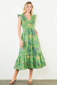THML Fran Animal Printed Maxi Dress - Green-Hand In Pocket