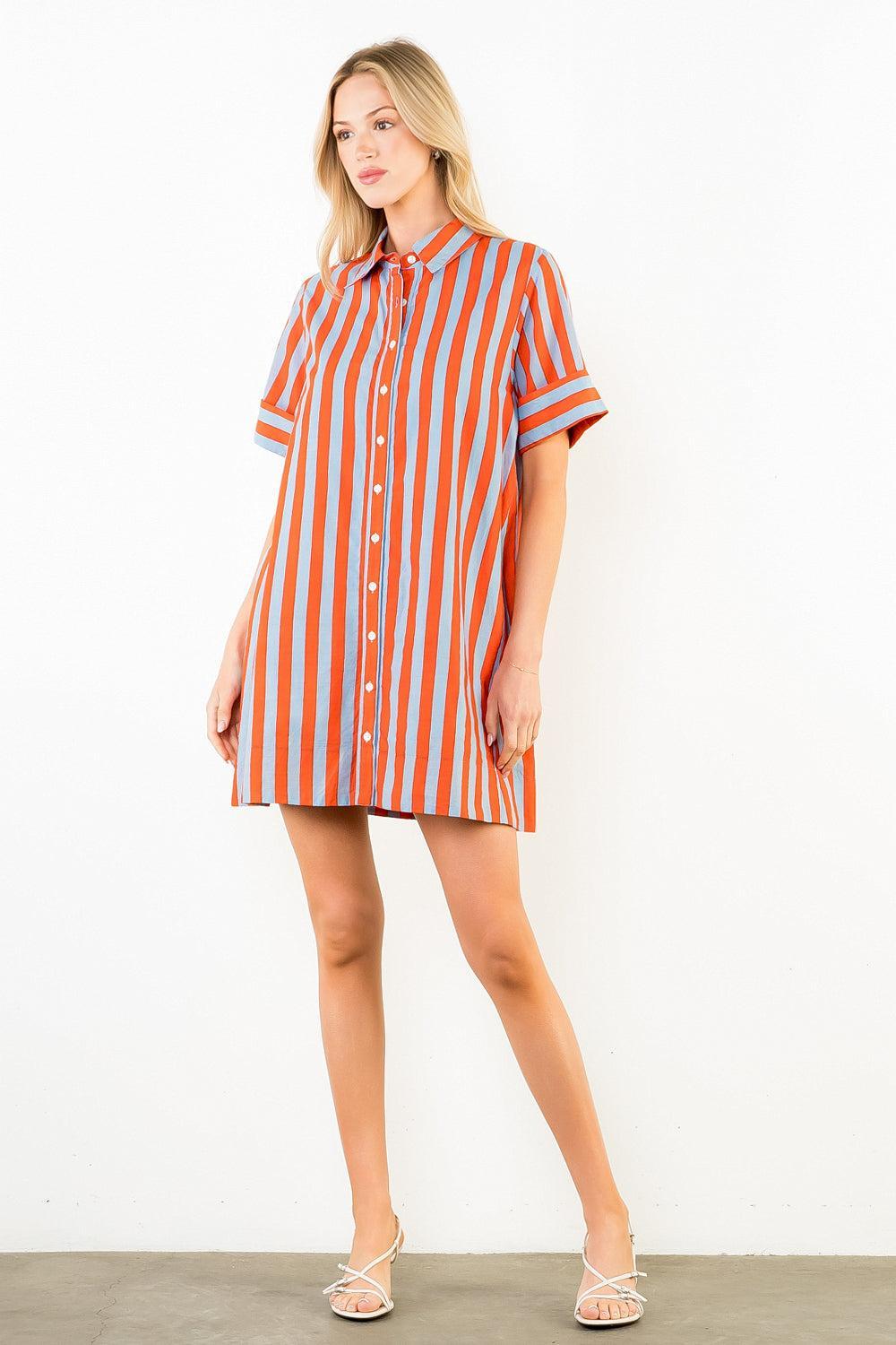 THML Melina Button Up Dress - Blue-Hand In Pocket