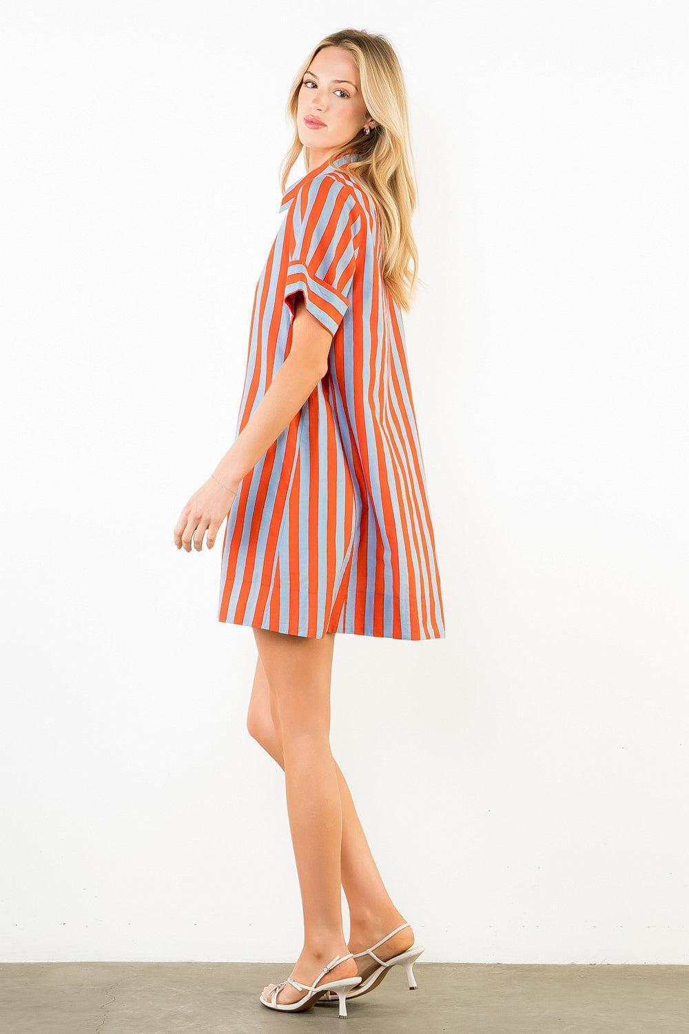 THML Melina Button Up Dress - Blue-Hand In Pocket