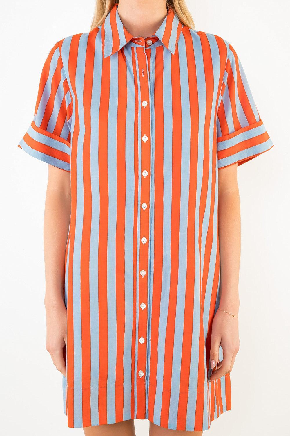 THML Melina Button Up Dress - Blue-Hand In Pocket