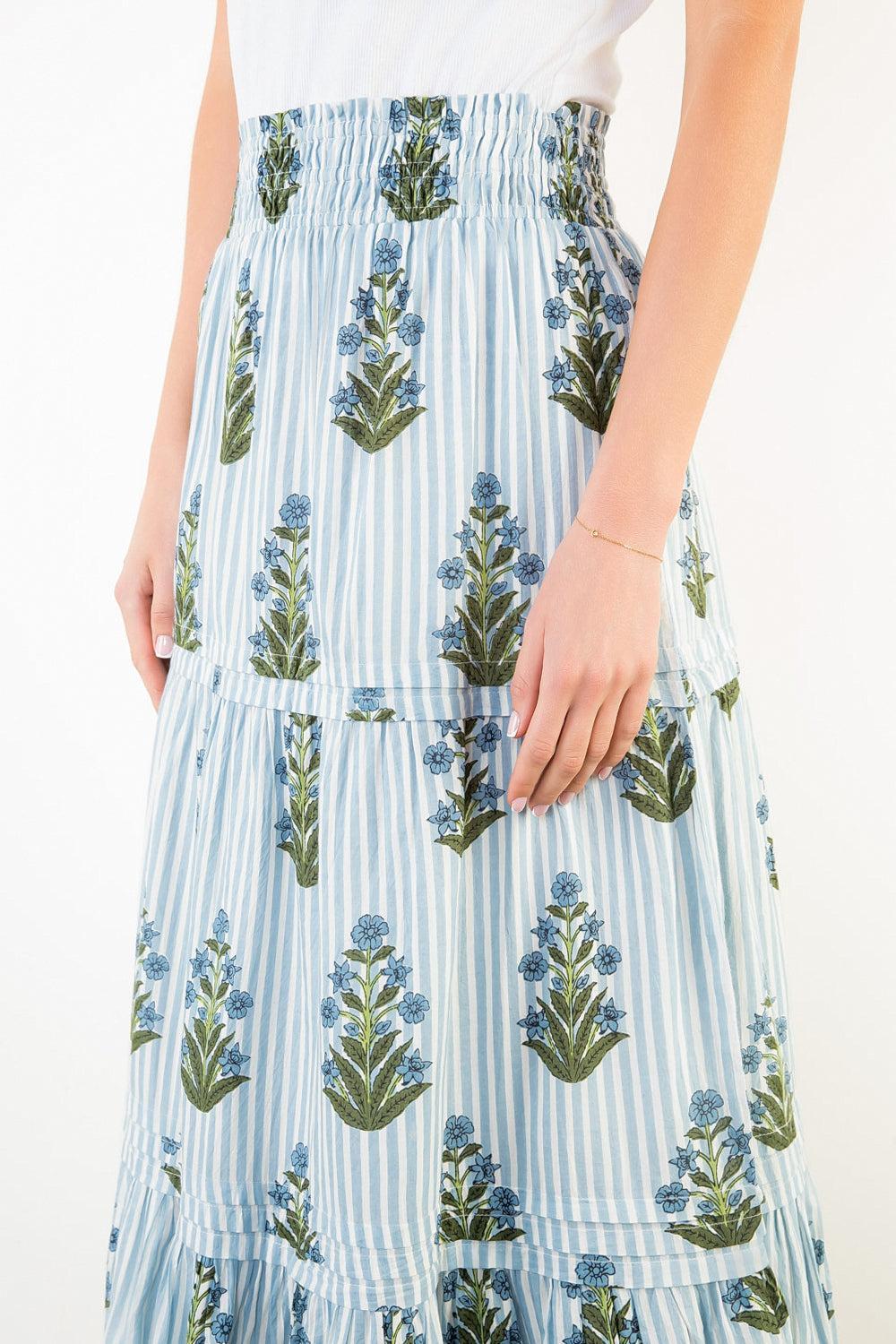 THML Vivienne Floral Skirt - Light Blue-Hand In Pocket