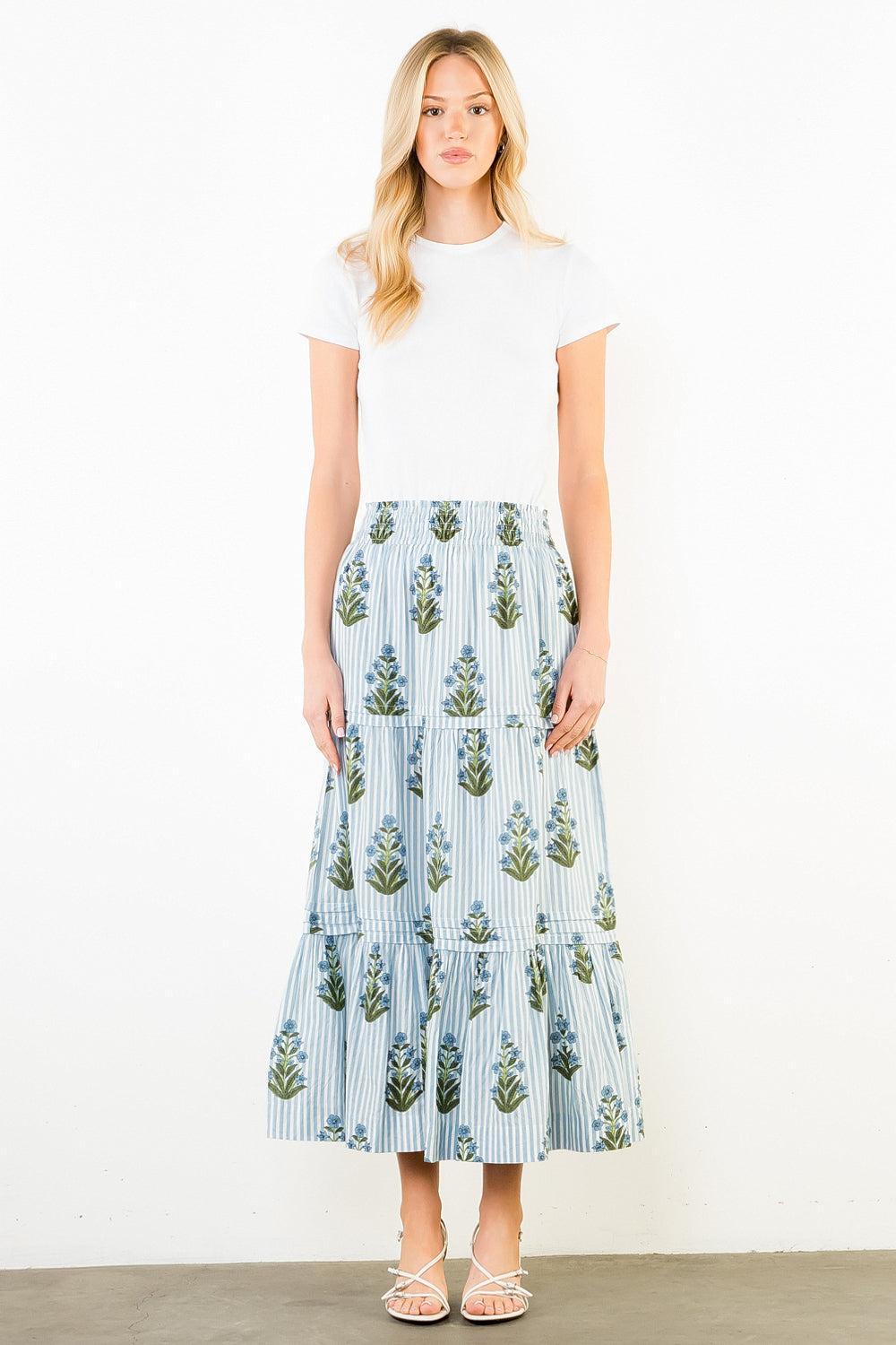 THML Vivienne Floral Skirt - Light Blue-Hand In Pocket