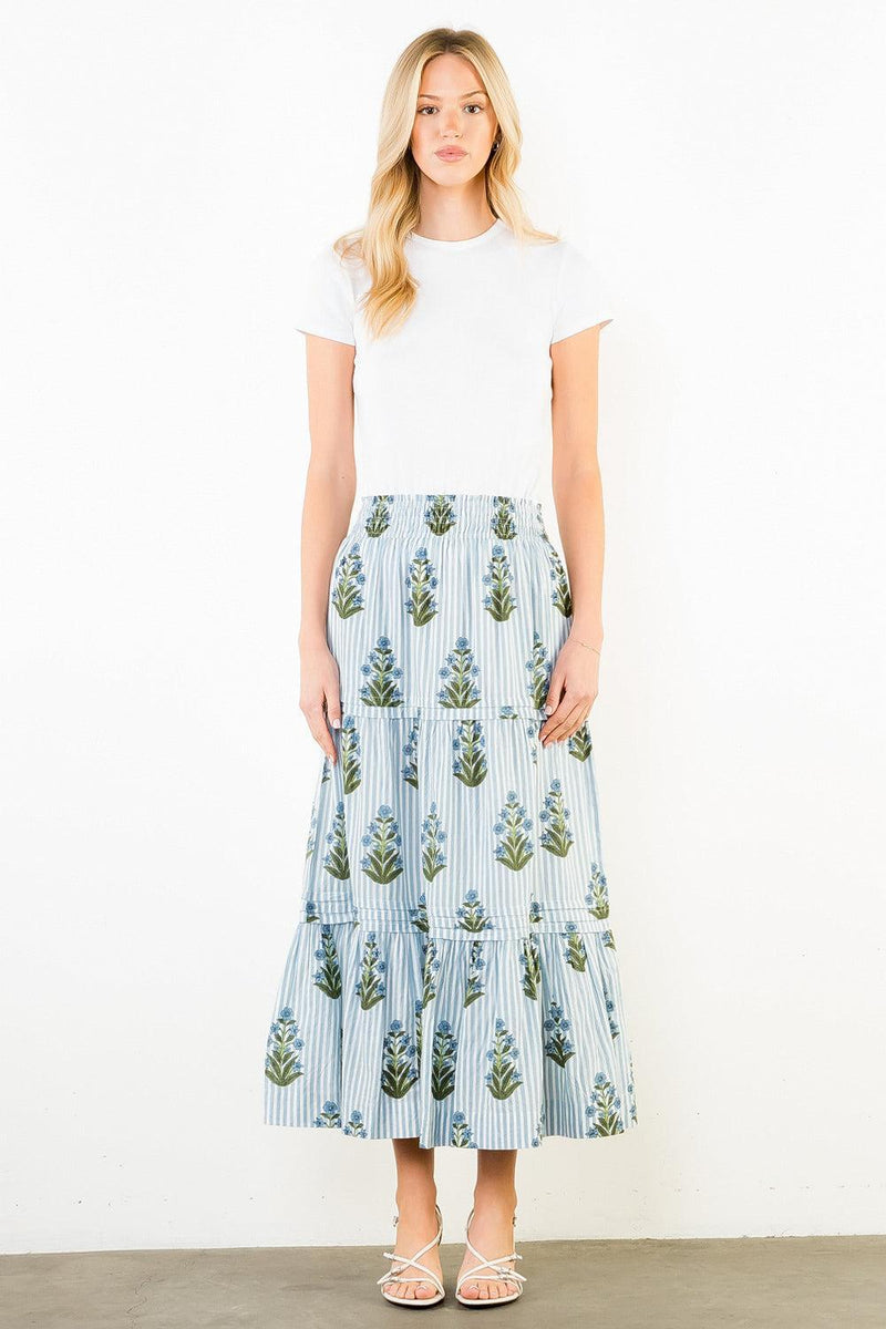 THML Vivienne Floral Skirt - Light Blue-Hand In Pocket