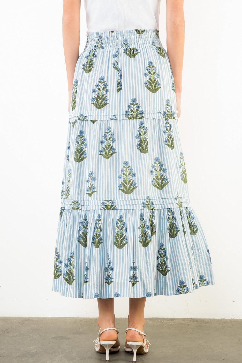 THML Vivienne Floral Skirt - Light Blue-Hand In Pocket