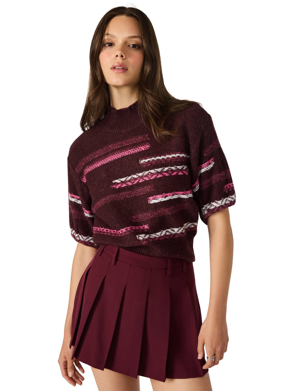 Steve Madden Ketra Sweater-Wine-Hand In Pocket