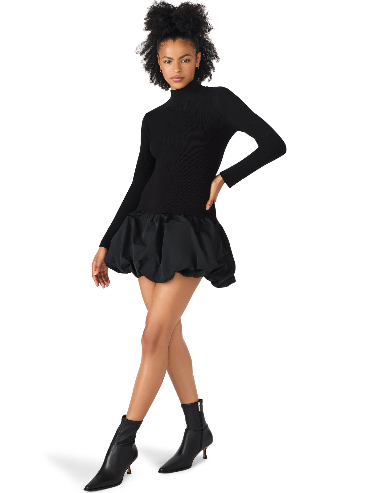 Steve Madden Penna Bubble Hem Dress-Black-Hand In Pocket