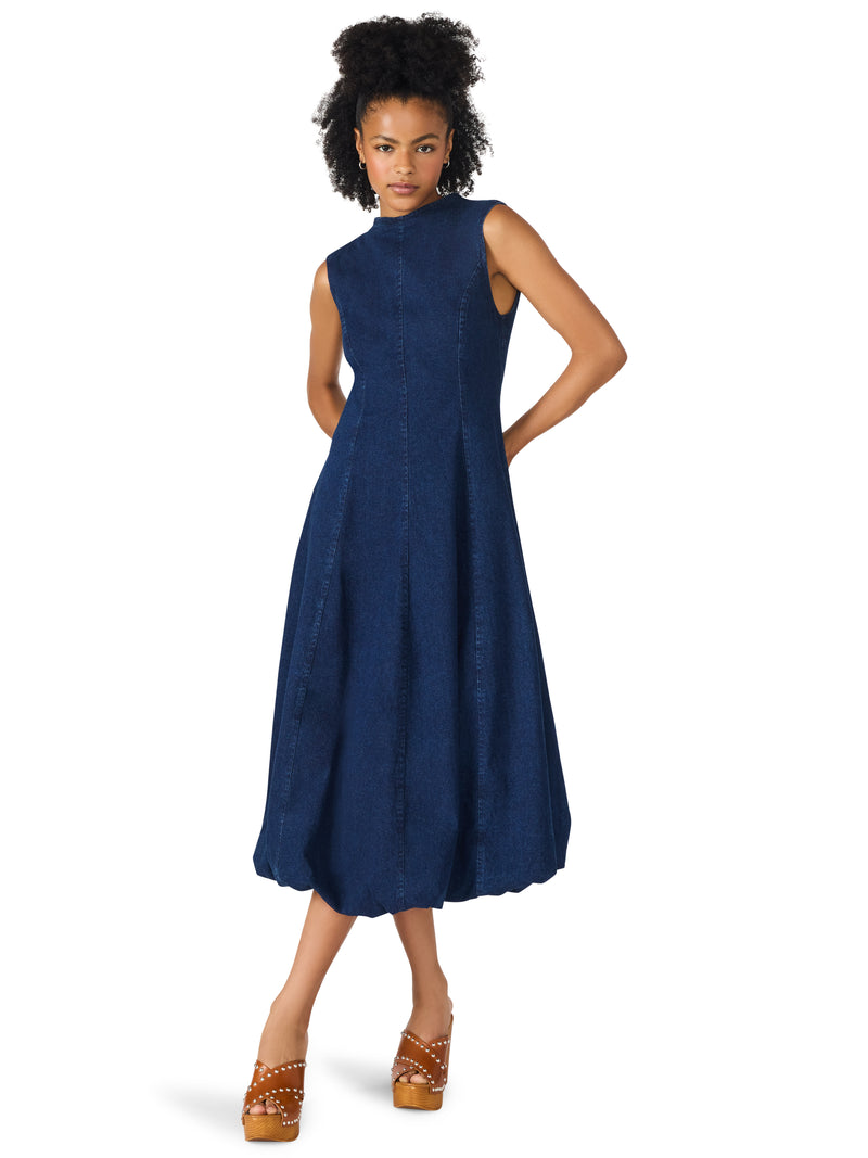 Talasyn Bubble Hem Denim Dress-Hand In Pocket