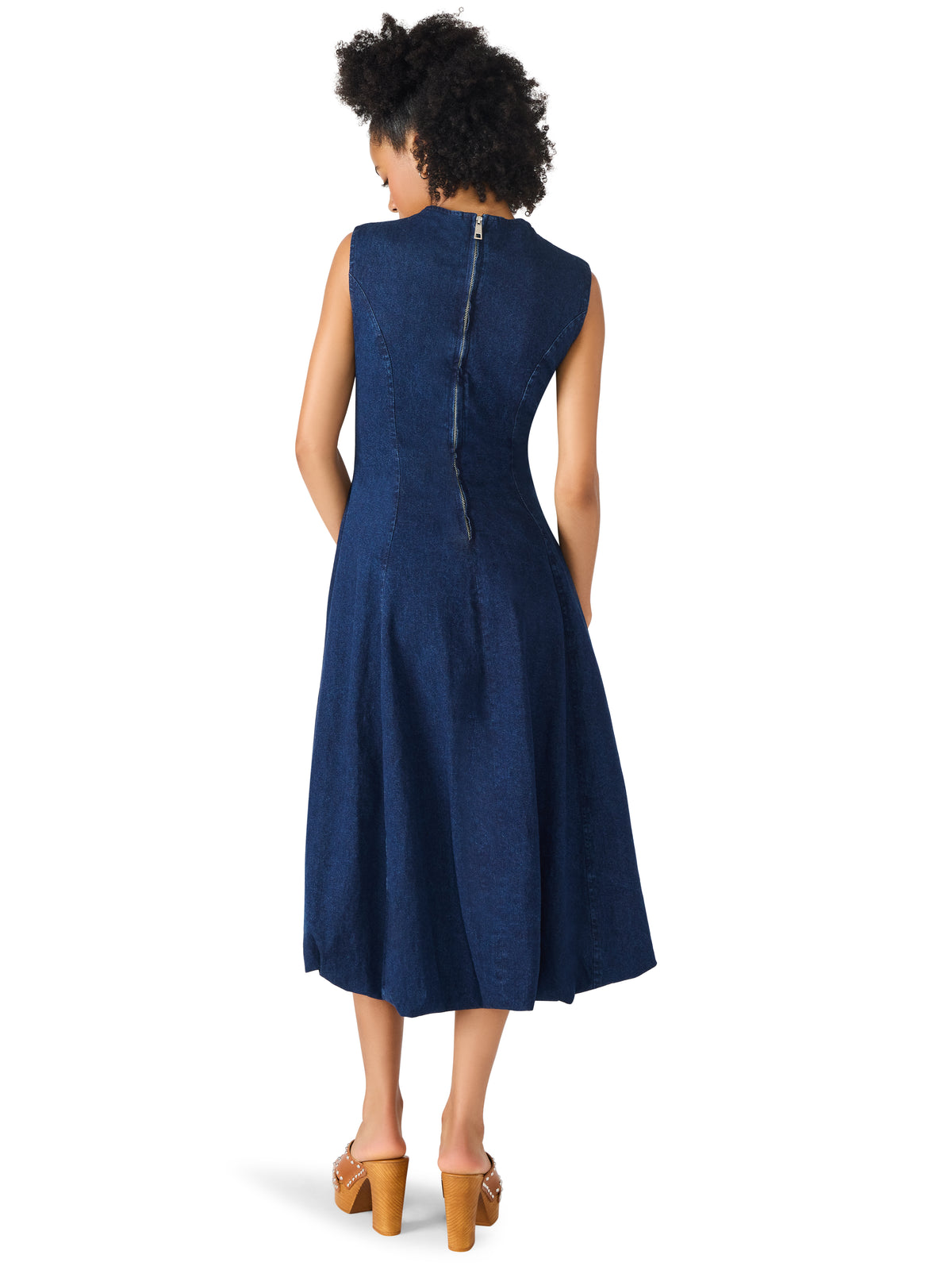 Talasyn Bubble Hem Denim Dress-Hand In Pocket