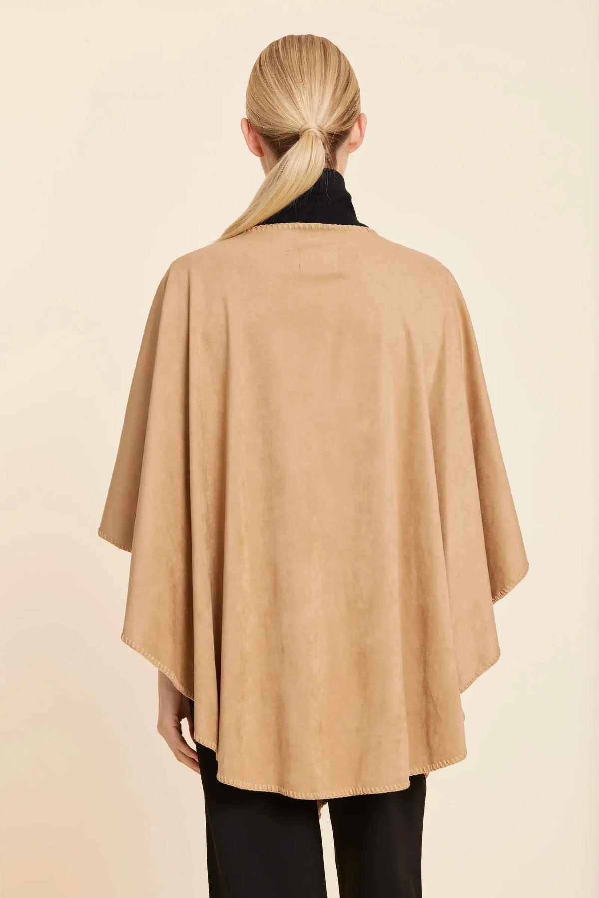Dolce Cabo Faux Suede Whipstitch Wrap - Camel-Hand In Pocket