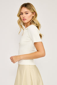 Lucy Paris Smith Polo Top - Cream-Hand In Pocket