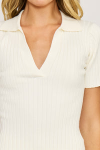 Lucy Paris Smith Polo Top - Cream-Hand In Pocket