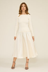 Lucy Paris Elsa Mixed Media Dress - Cream-Hand In Pocket