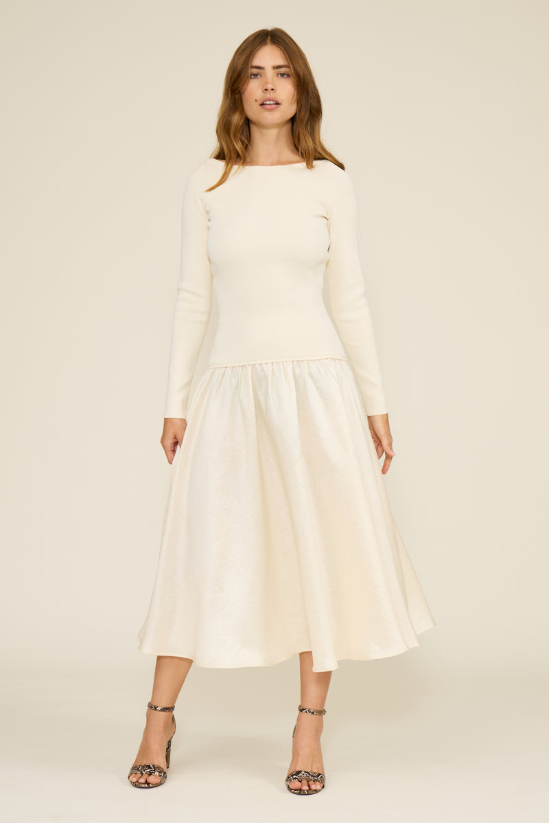 Lucy Paris Elsa Mixed Media Dress - Cream-Hand In Pocket