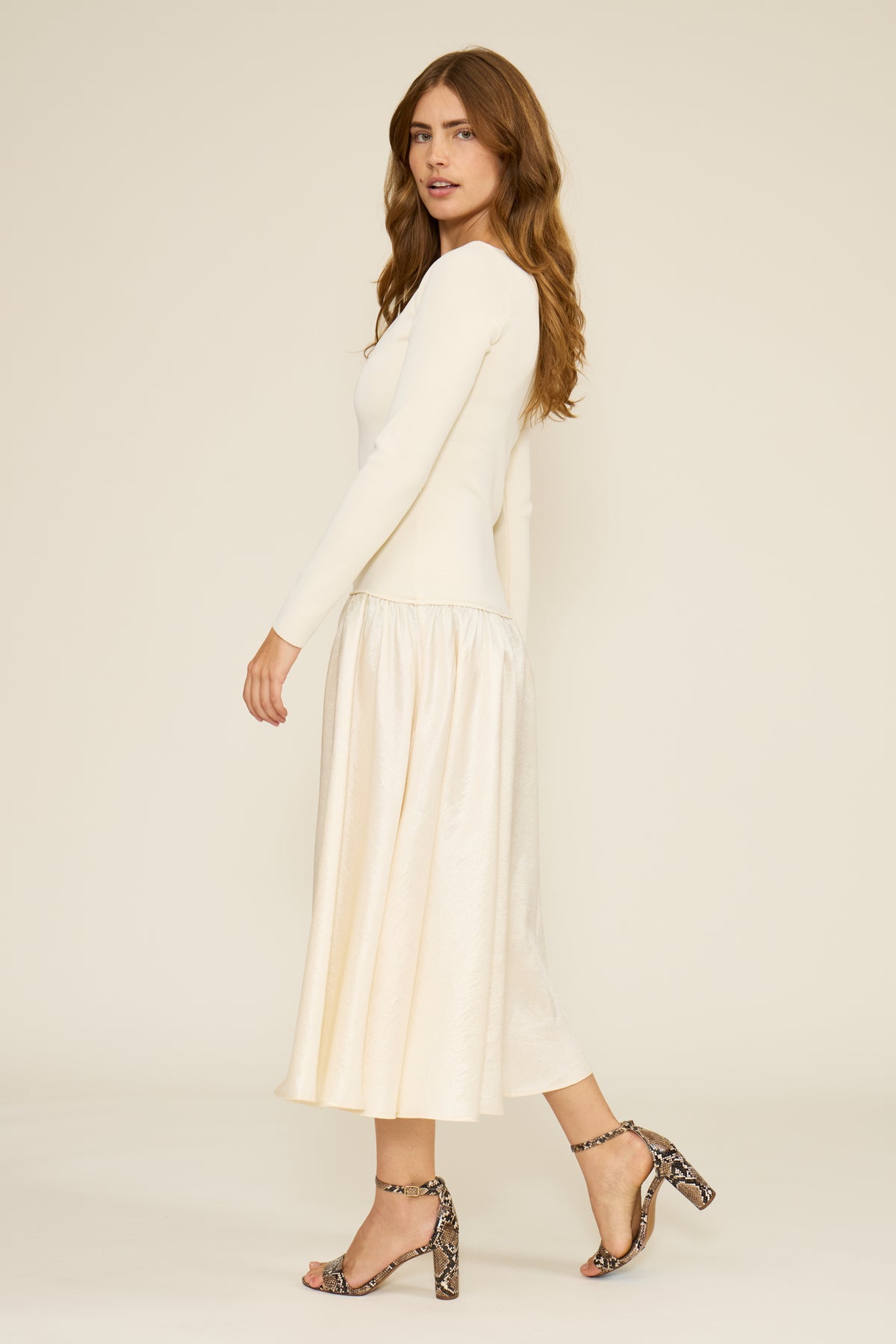 Lucy Paris Elsa Mixed Media Dress - Cream-Hand In Pocket