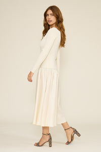 Lucy Paris Elsa Mixed Media Dress - Cream-Hand In Pocket