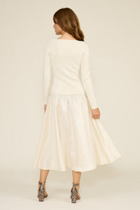 Lucy Paris Elsa Mixed Media Dress - Cream-Hand In Pocket