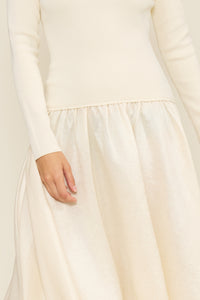 Lucy Paris Elsa Mixed Media Dress - Cream-Hand In Pocket