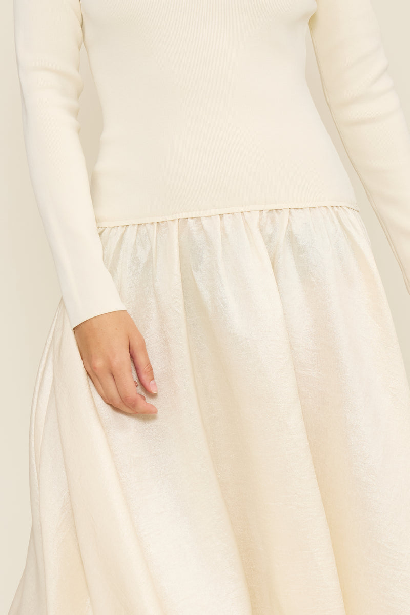 Lucy Paris Elsa Mixed Media Dress - Cream-Hand In Pocket