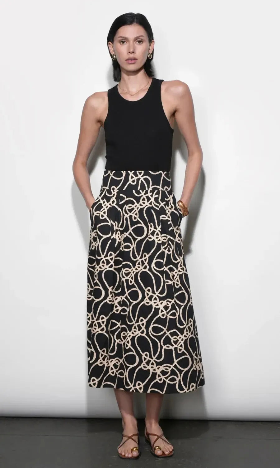 Greylin Sailor Pleat Midi Skirt - Black-Hand In Pocket