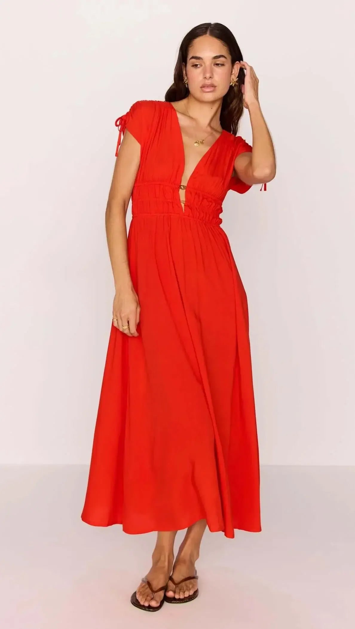 MINKPINK Scarlett Midi Dress - Flame Red-Hand In Pocket