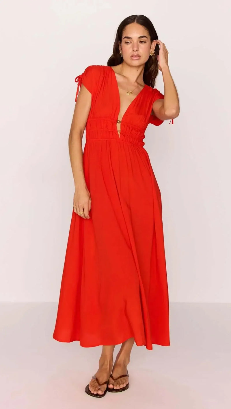 MINKPINK Scarlett Midi Dress - Flame Red-Hand In Pocket