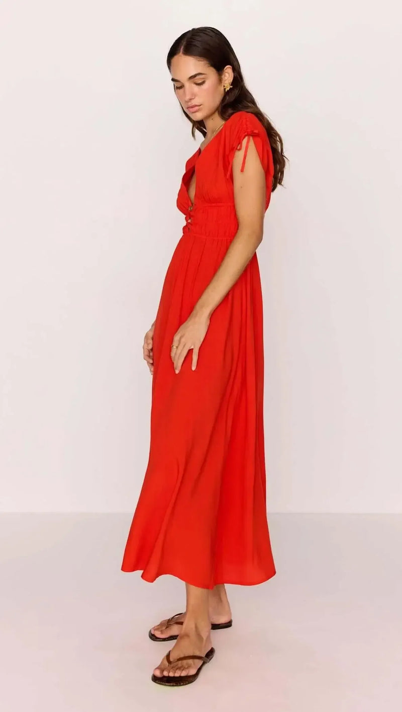 MINKPINK Scarlett Midi Dress - Flame Red-Hand In Pocket