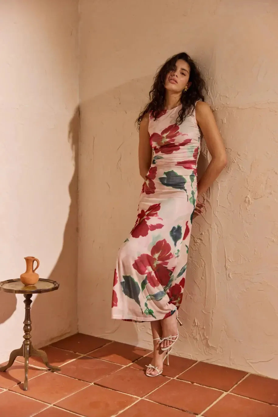 MINKPINK Arabella Mesh Midi Dress- Red-Hand In Pocket