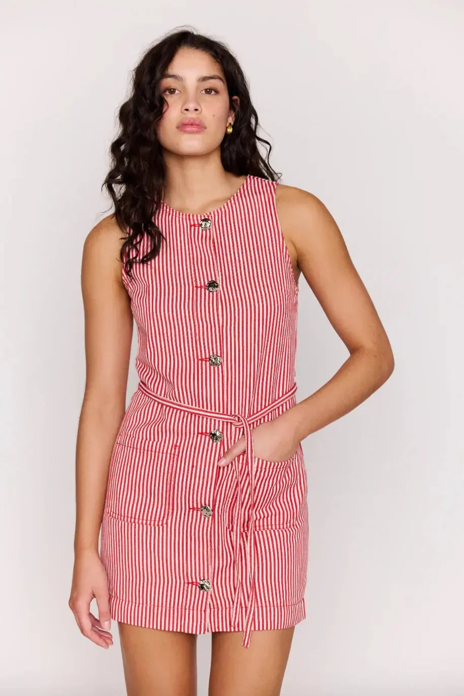MINKPINK Freya Shift Dress- Red Stripe-Hand In Pocket