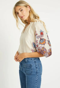 Caballero Zara Top - Woodblock Bloom-Hand In Pocket
