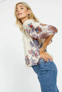Caballero Zara Top - Woodblock Bloom-Hand In Pocket