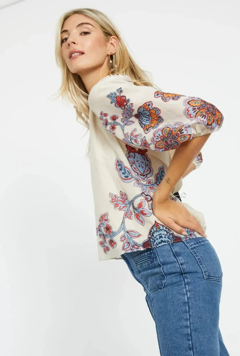 Caballero Zara Top - Woodblock Bloom-Hand In Pocket